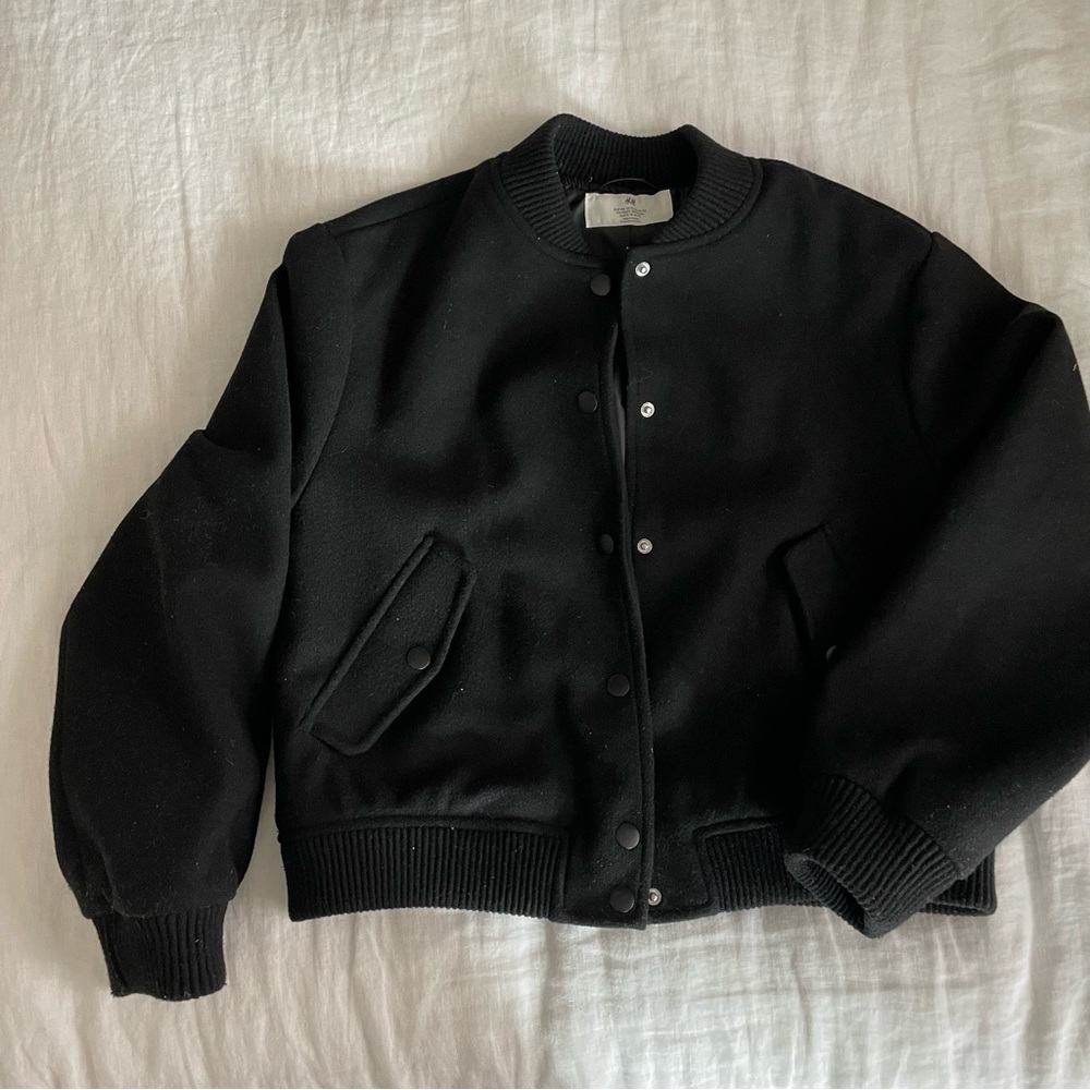H&M Black Felt Kids Bomber